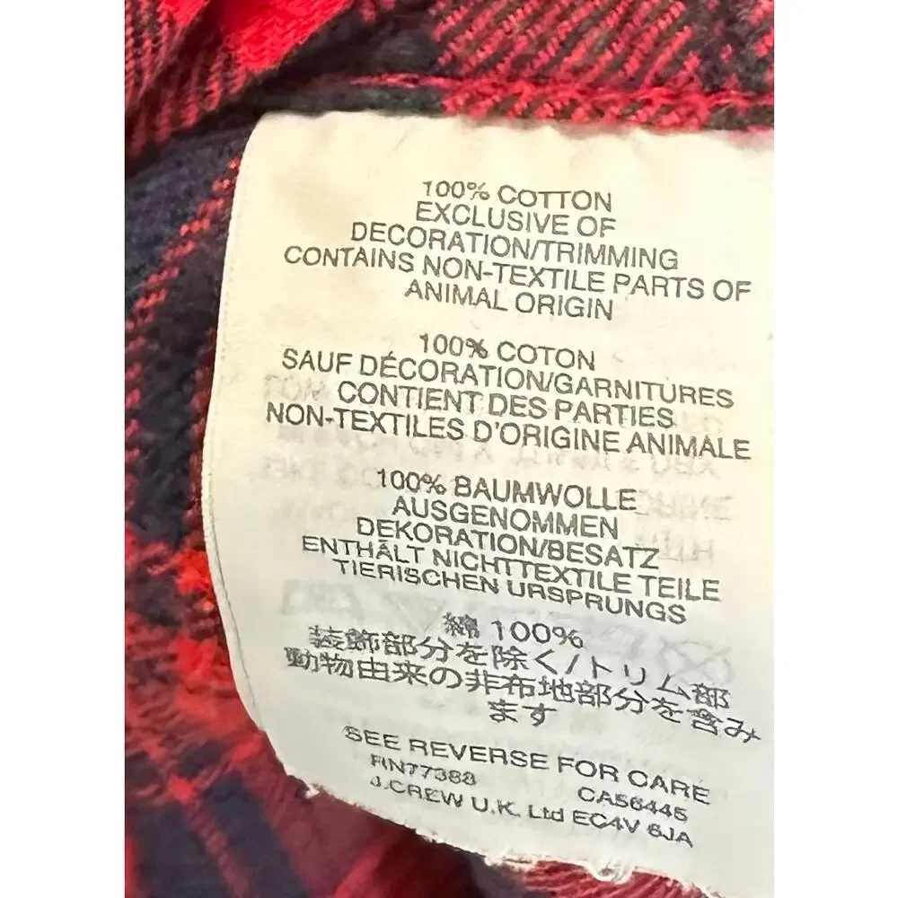 J. Crew Flannel Pajama Top Red Mixed Plaid F8383 Size XS